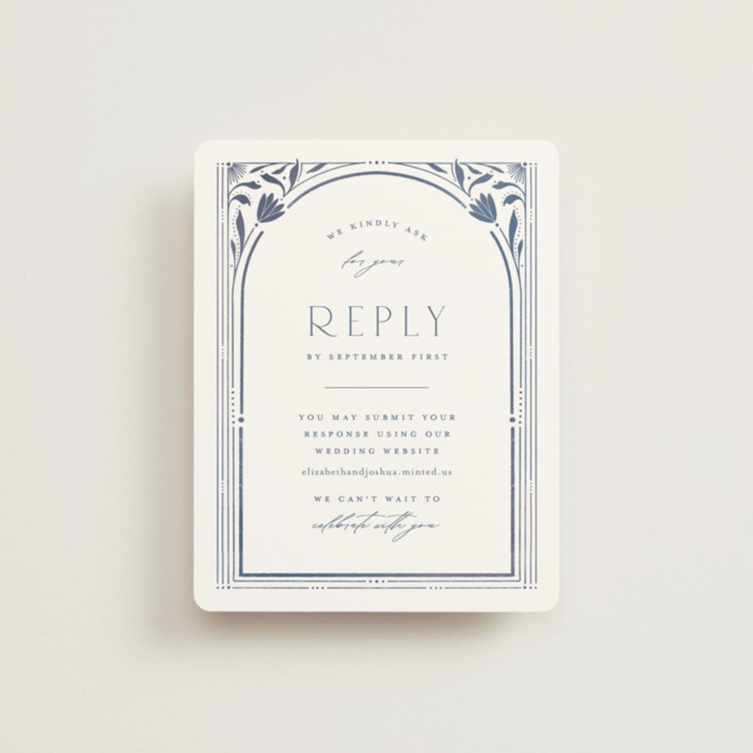 "Nouveau Frame" - RSVP Online Enclosure Cards in Delphinium by Ashley DeMeyere - Front