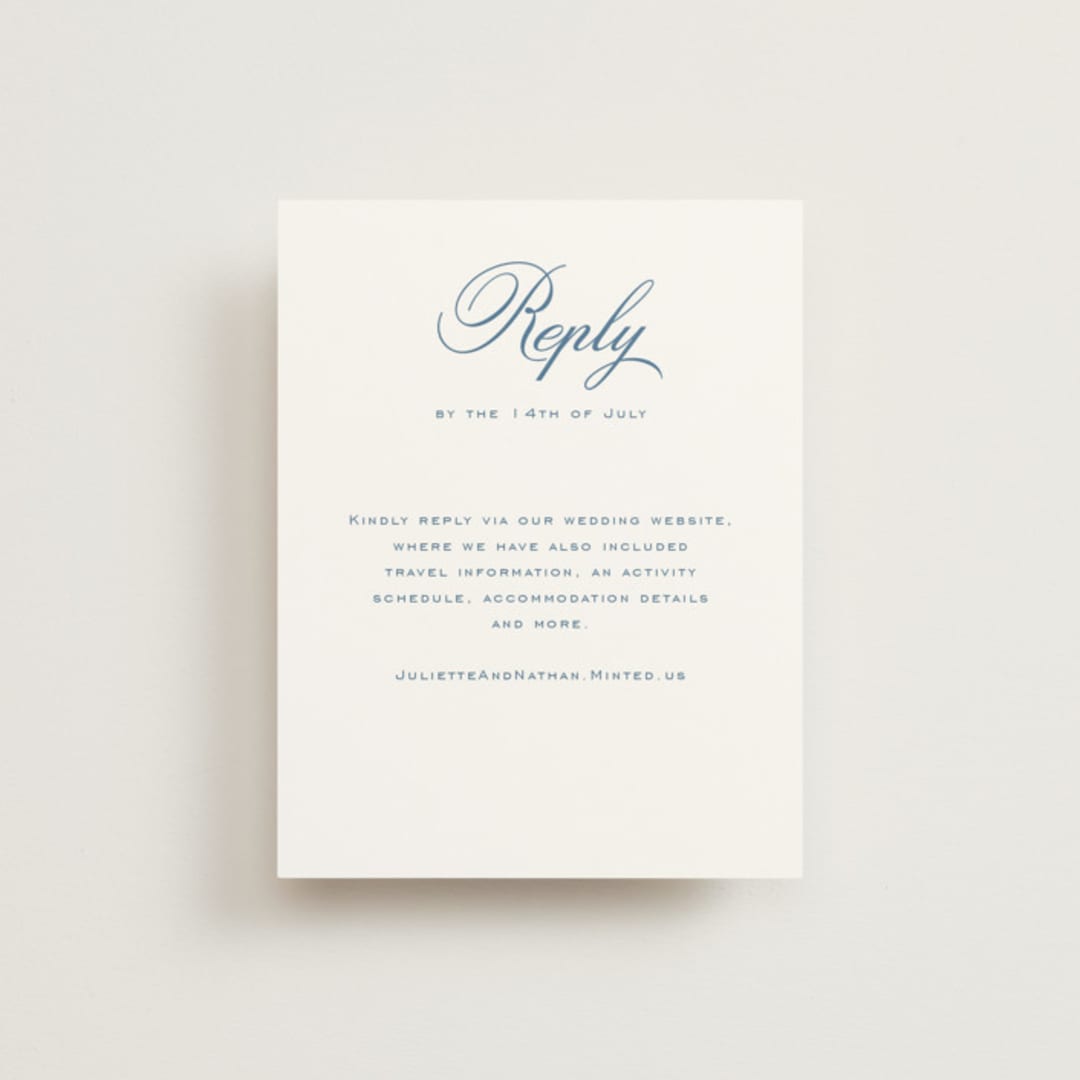 "Marenza" - RSVP Online Enclosure Cards in Bluebell by Jessica Williams - Front