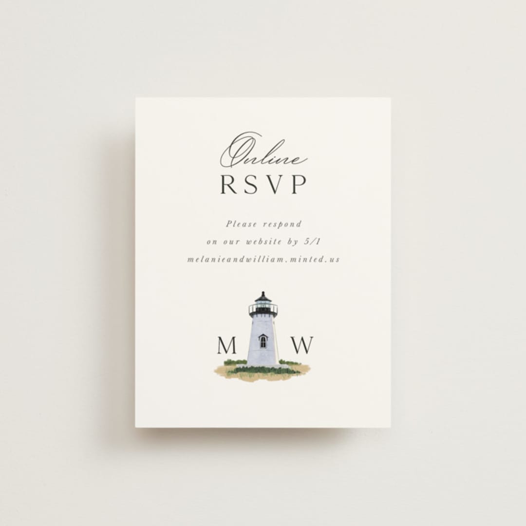 "East Coast Lighthouse" - RSVP Online Enclosure Cards in Snow by Becky Nimoy - Front