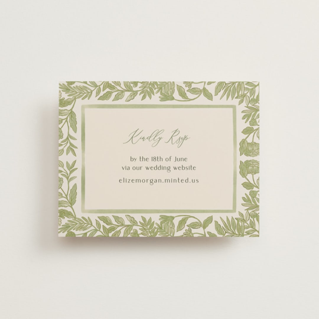 "Porcelain Floral" - RSVP Online Enclosure Cards in Olive by Elly - Front