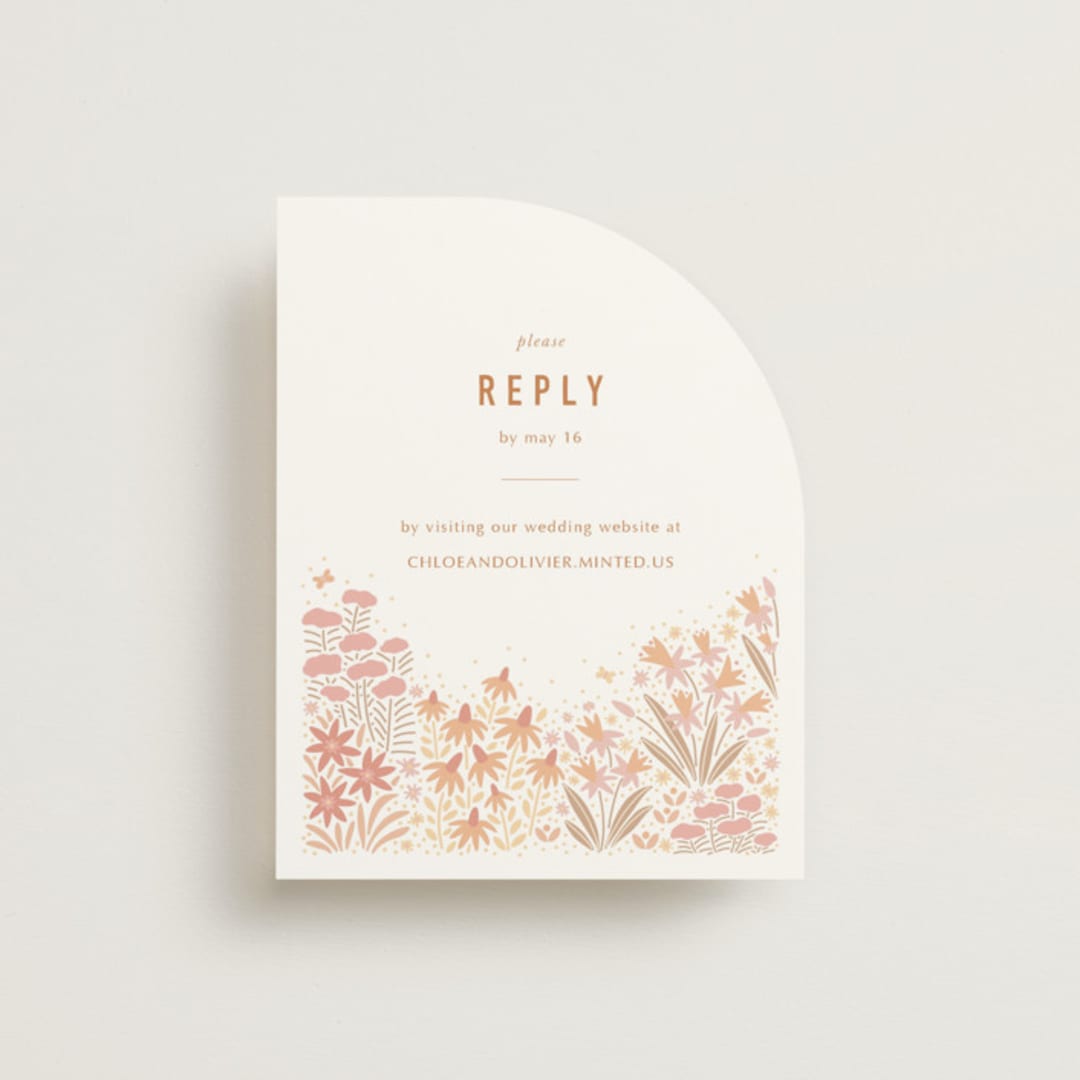 "Floral Border" - RSVP Online Enclosure Cards in Peach by Pippa Shaw - Front