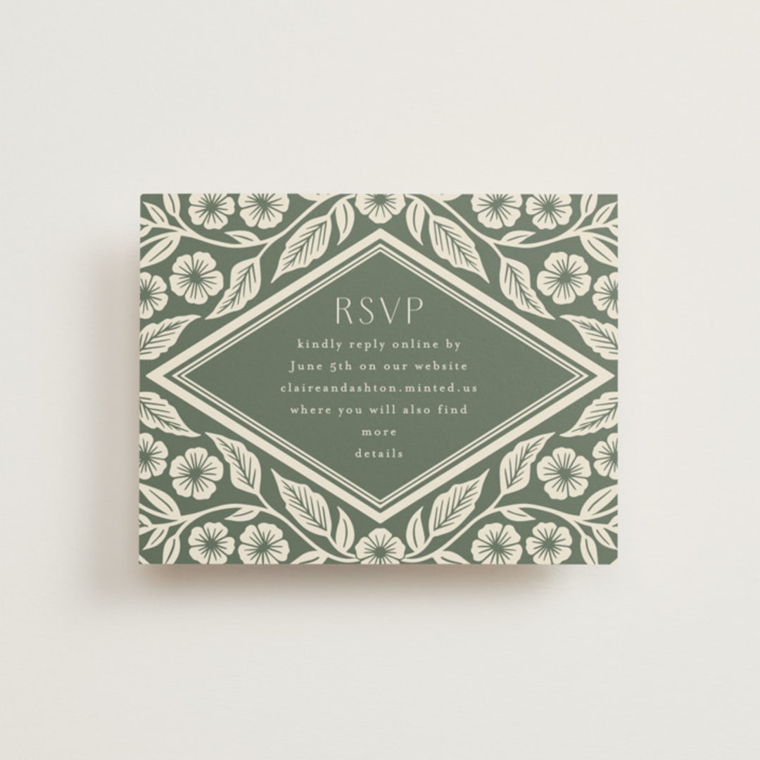 "Floral Diamond" - RSVP Online Enclosure Cards in Eucalyptus by Katharine Watson - Front