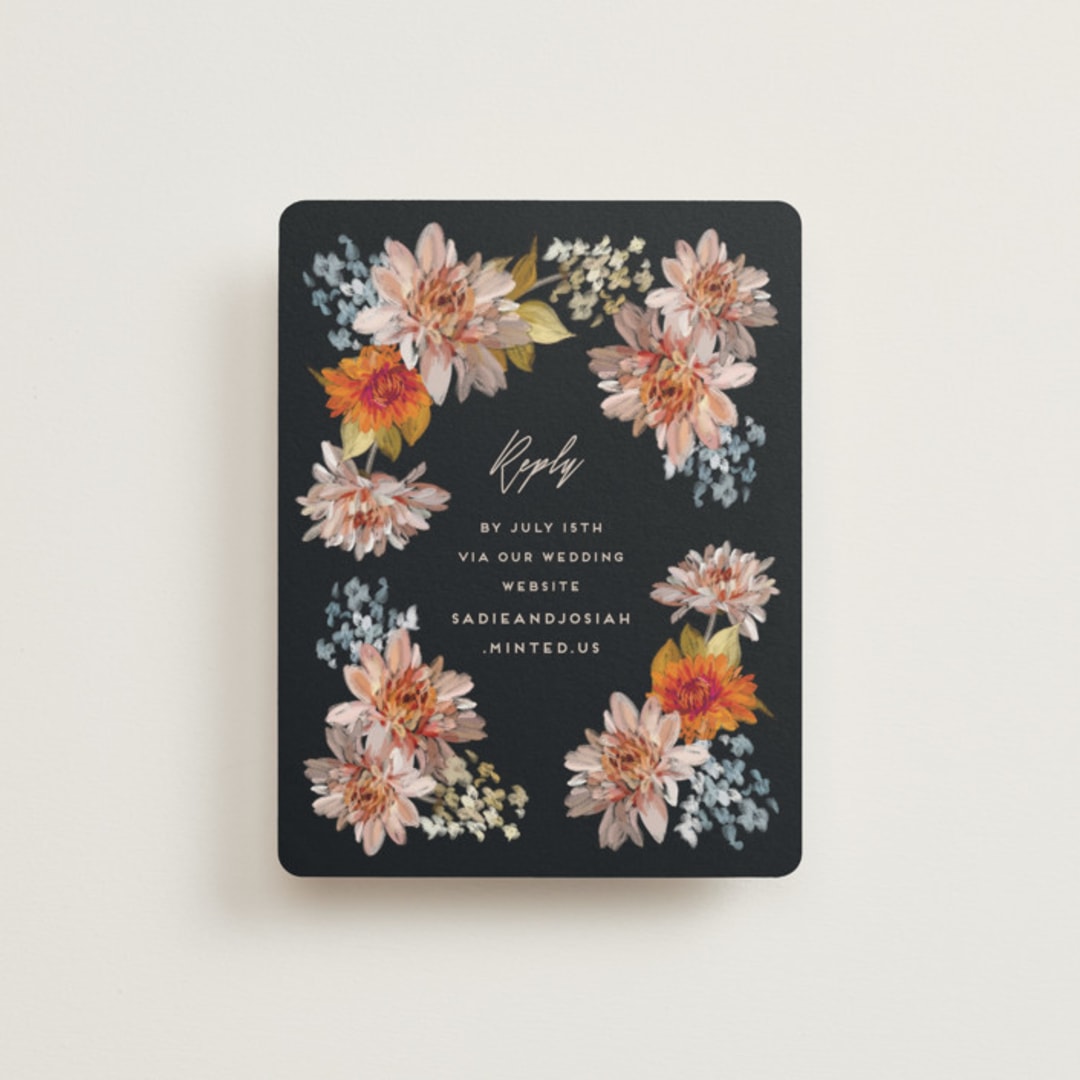 "Dahlia Season" - RSVP Online Enclosure Cards in Navy by Olivia Kanaley Inman - Front