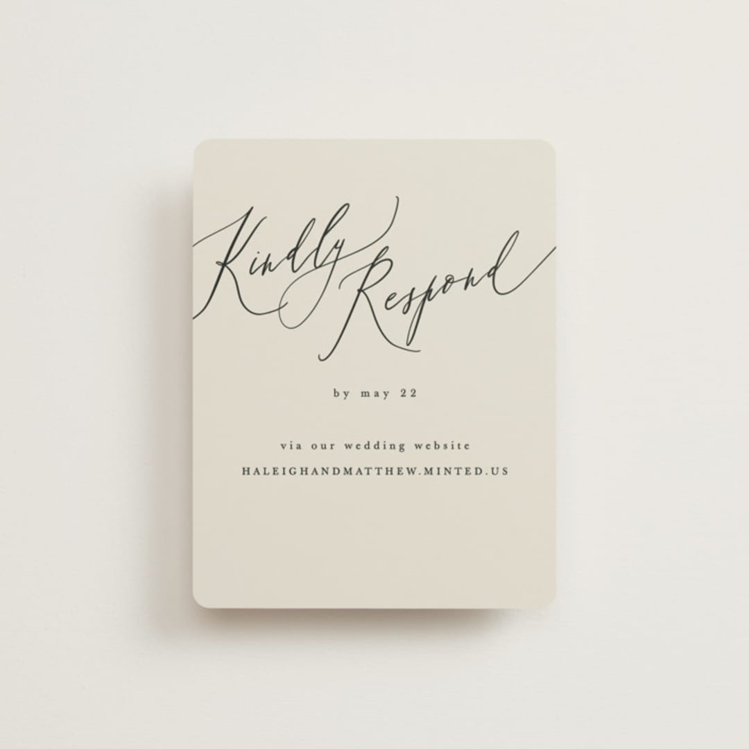 "Tilted Script" - RSVP Online Enclosure Cards in Ivory by Hannah Williams - Front