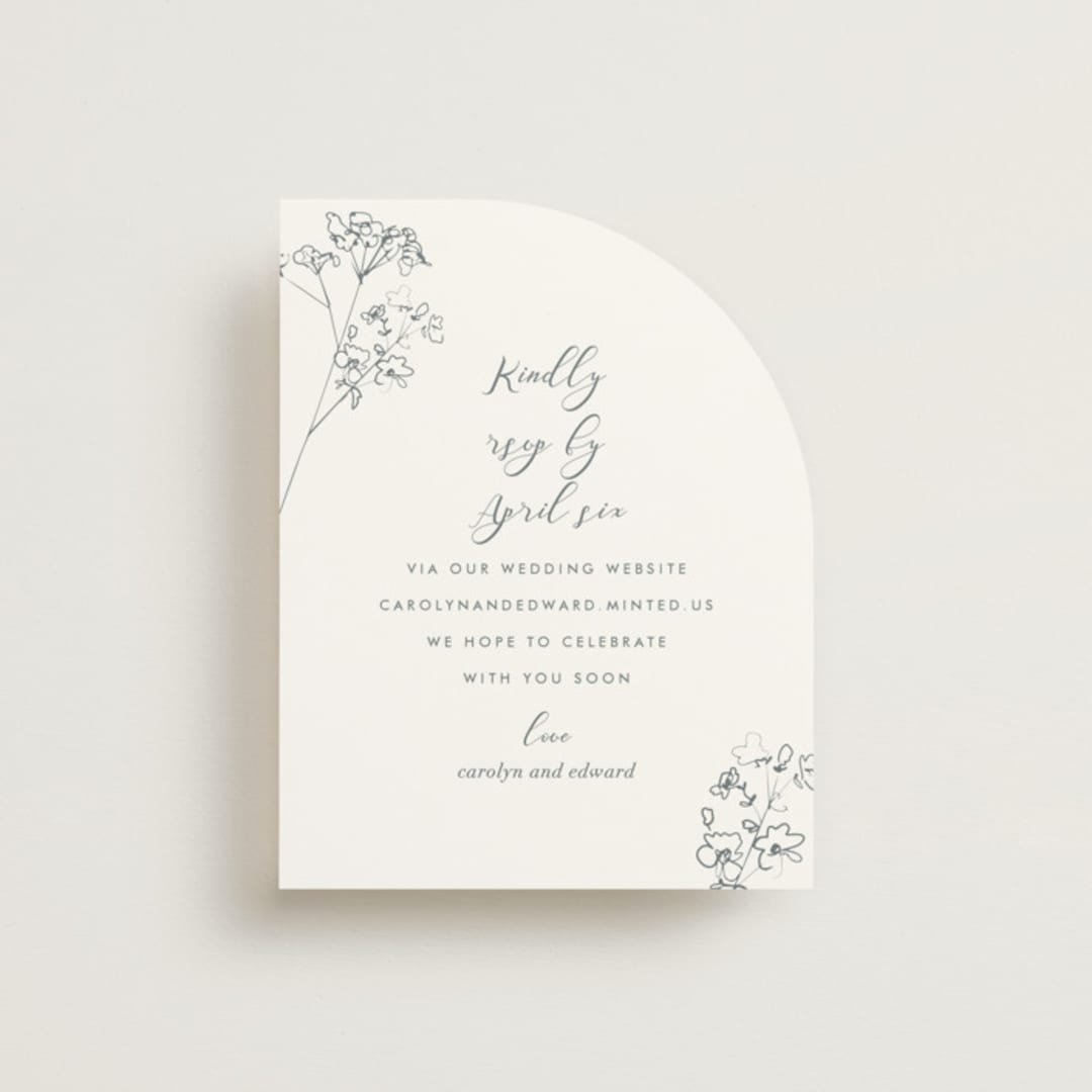 "Sketched Florals" - RSVP Online Enclosure Cards in Storm by Baumbirdy - Front