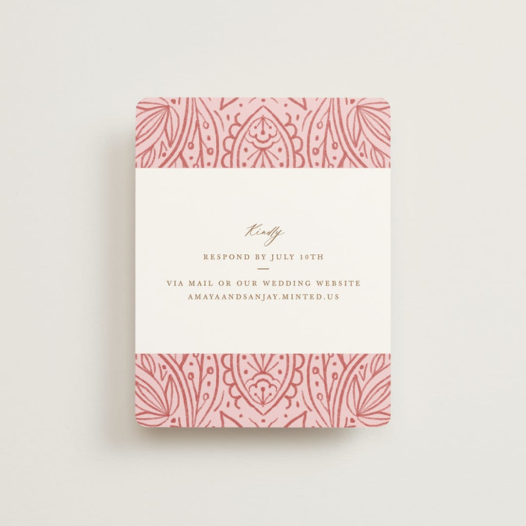 "AMAYA" - RSVP Online Enclosure Cards in Blush by Kanika Mathur - Front