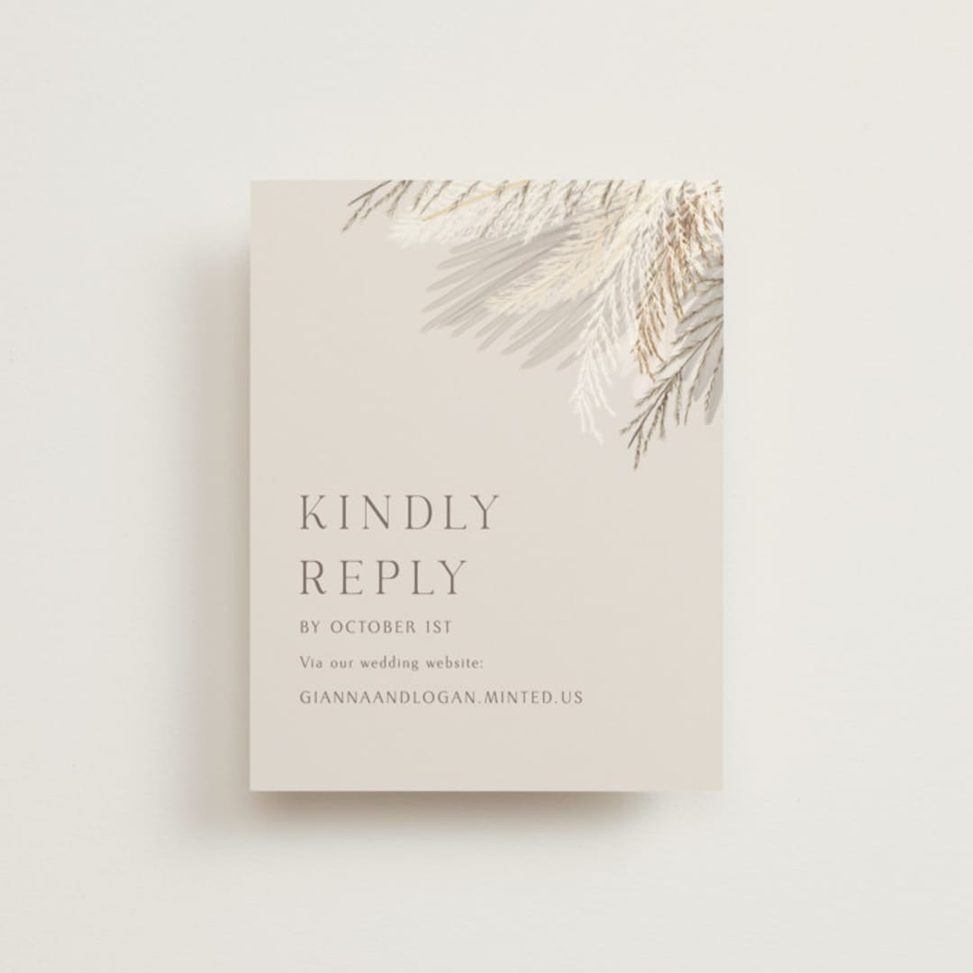 "Pampas & Palms" - RSVP Online Enclosure Cards in Ash by Kaydi Bishop - Front