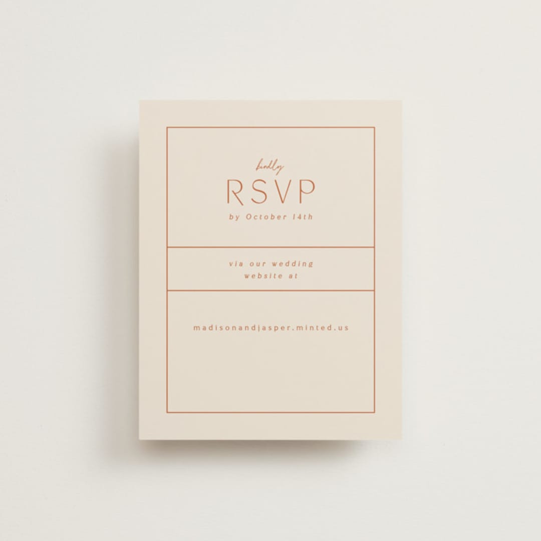 "Modern Ticket" - RSVP Online Enclosure Cards in Rust by Alethea and Ruth - Front