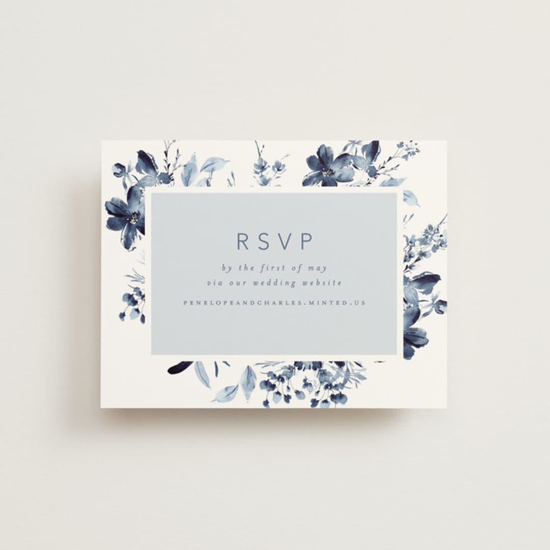 "Love Story" - RSVP Online Enclosure Cards in Indigo by Leah Bisch - Front