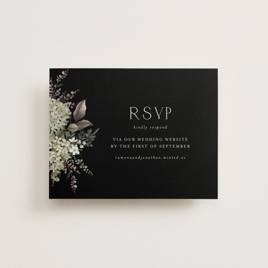 "A Wedding in the Garden" - RSVP Online Enclosure Cards in Charcoal by Chris Griffith - Front