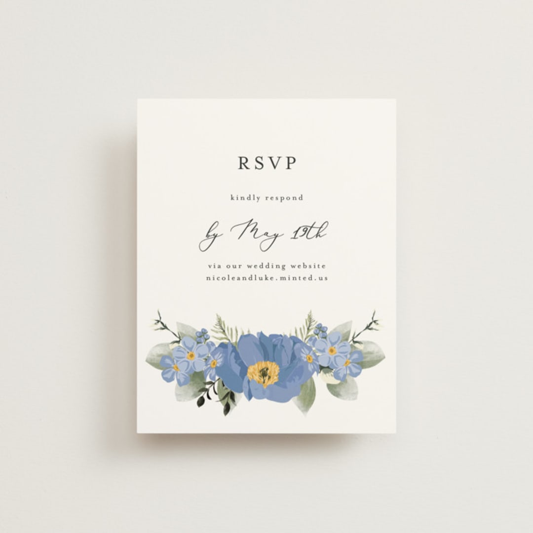 "Botanical Swag" - RSVP Online Enclosure Cards in Periwinkle by Susan Moyal - Front