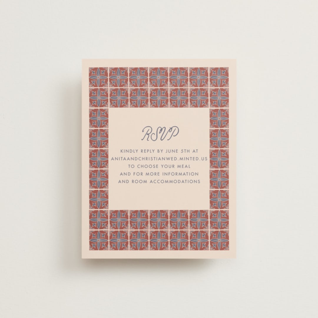 "Block Print Tile" - RSVP Online Enclosure Cards in Terracotta by Katharine Watson - Front