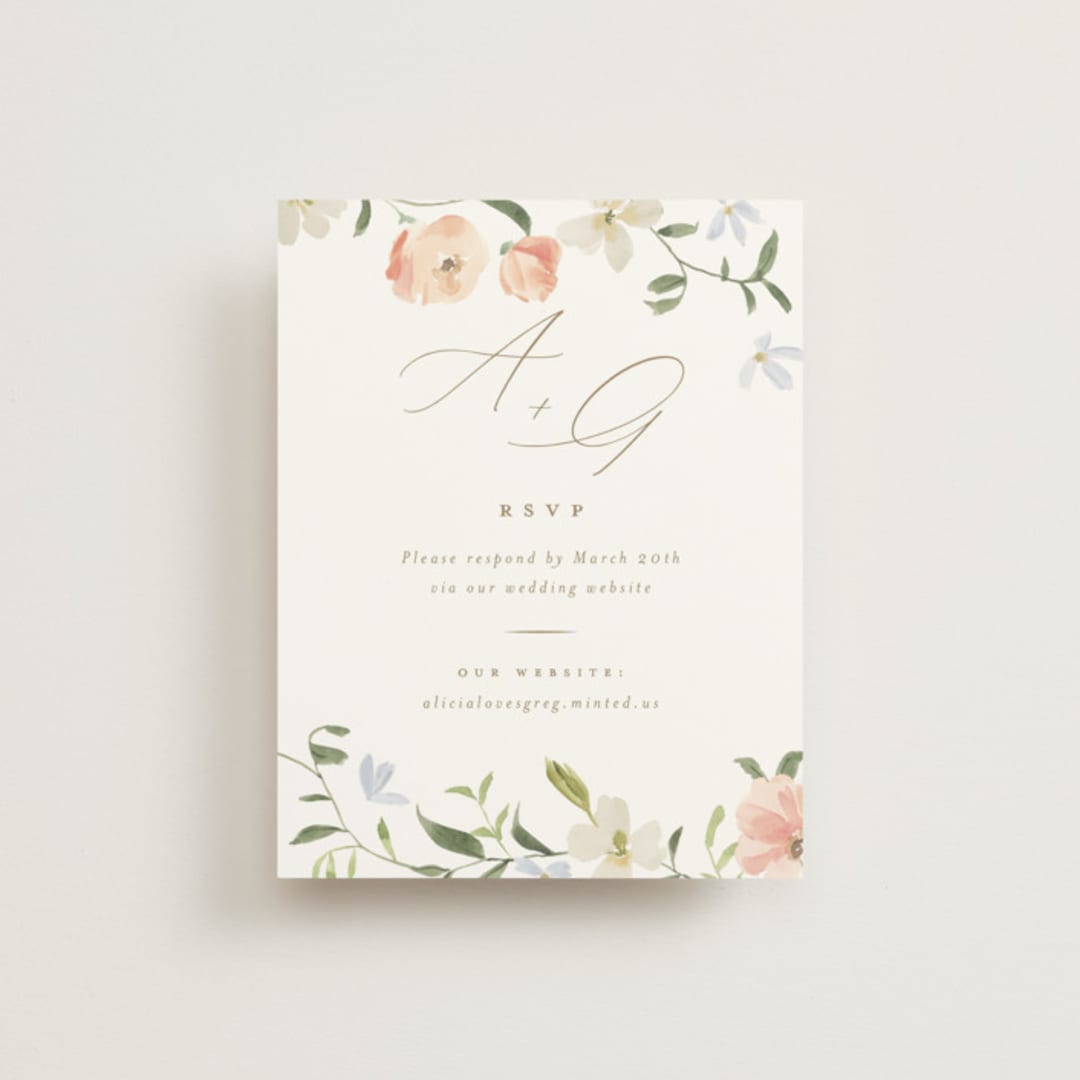 "Garden View" - RSVP Online Enclosure Cards in Peach by Everett Paper Goods - Front
