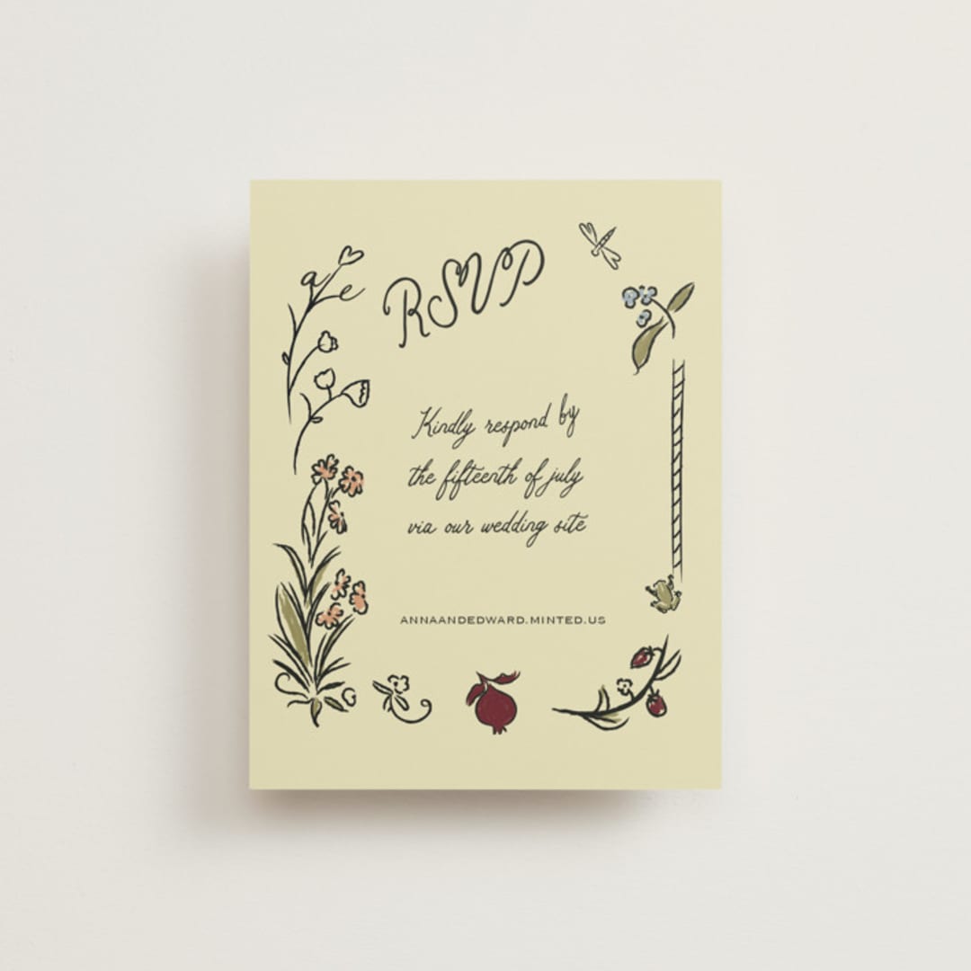 "Love Rests in a Garden" - RSVP Online Enclosure Cards in Oat by Helena Vitto - Front