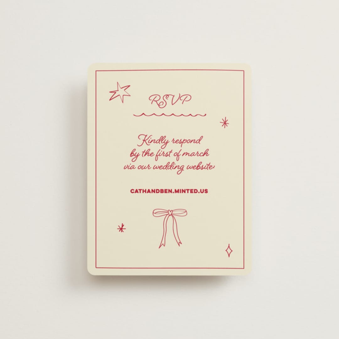 "Crazy Little Thing Called Love" - RSVP Online Enclosure Cards in Strawberry by Helena Vitto - Front