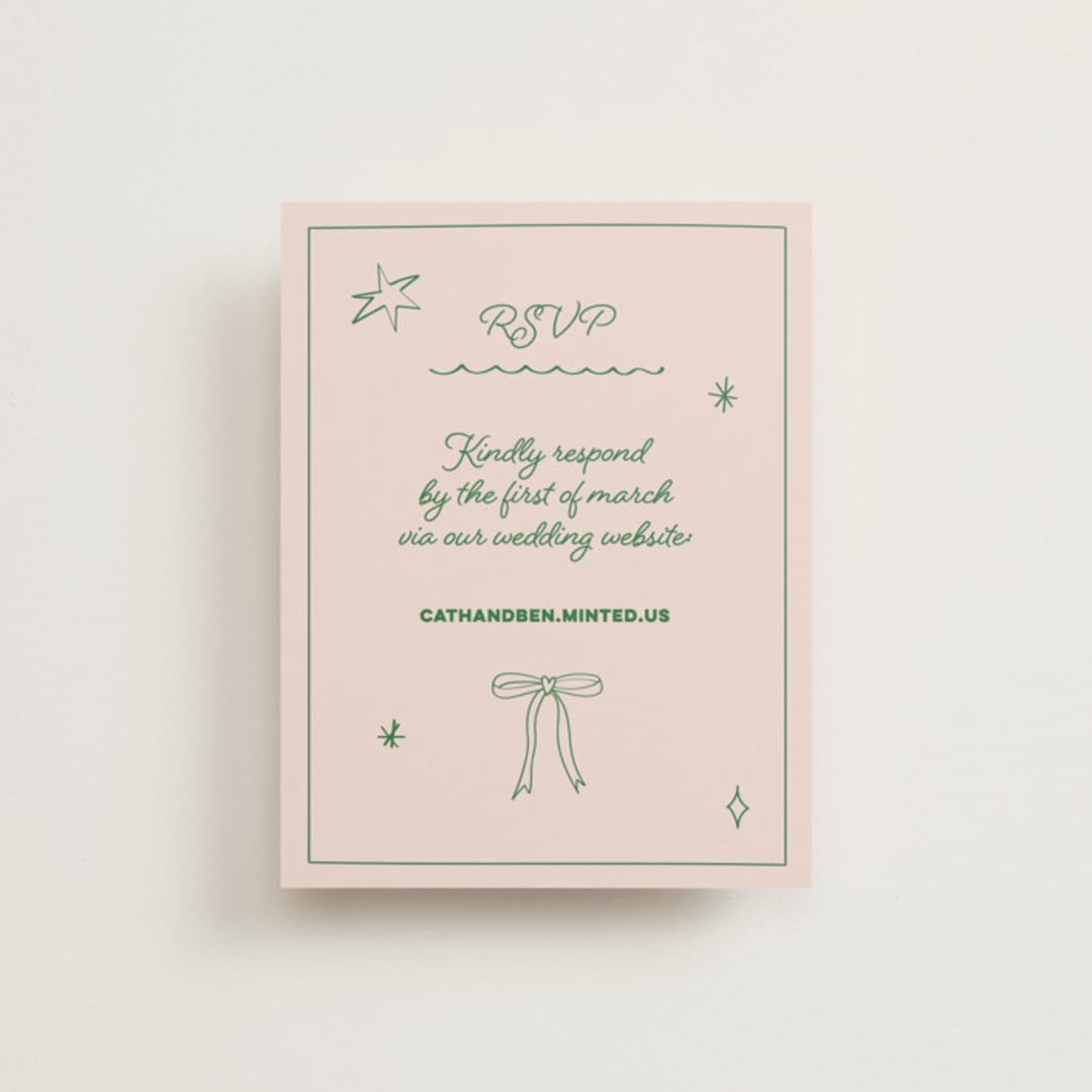 "Crazy Little Thing Called Love" - RSVP Online Enclosure Cards in Avocado by Helena Vitto - Front