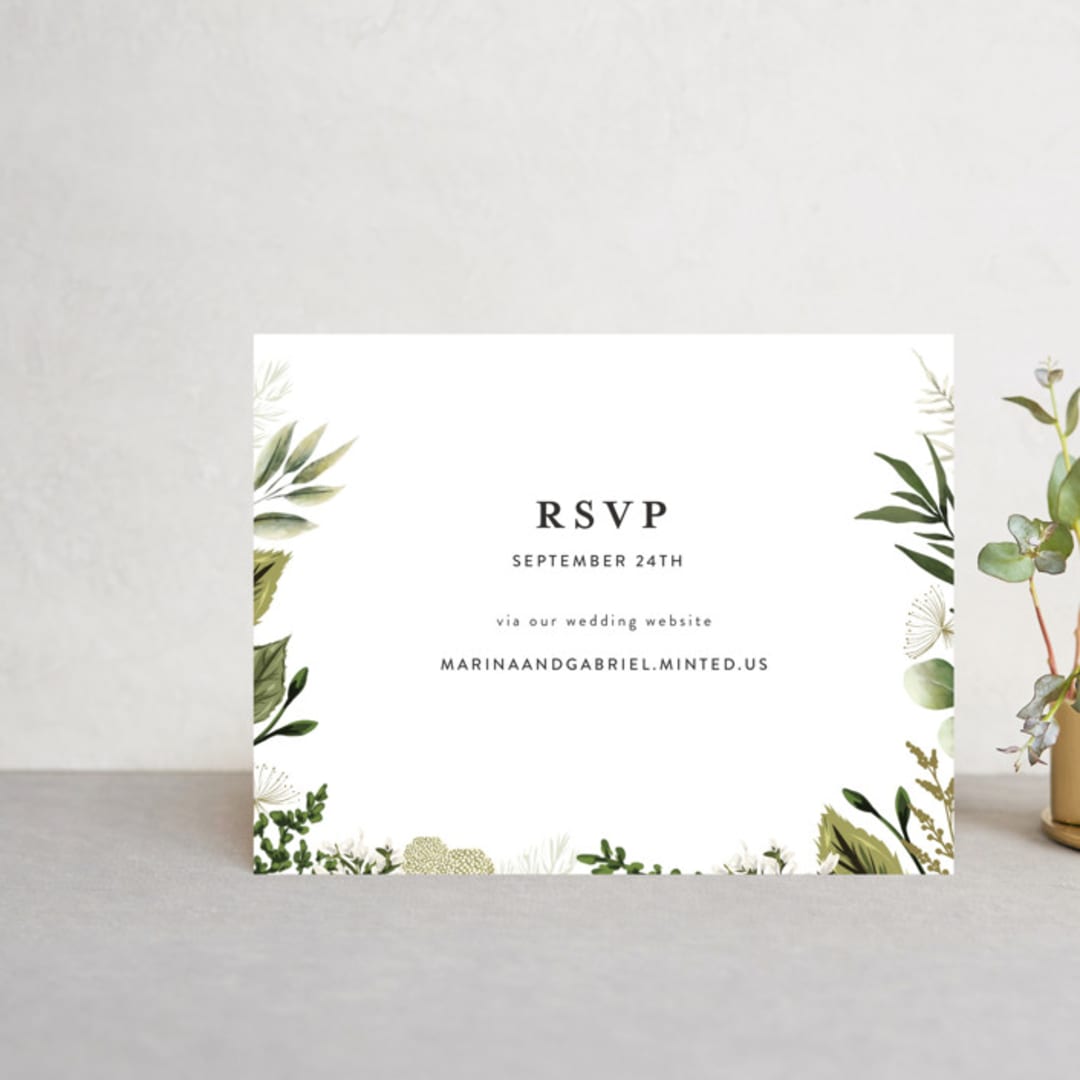"Enchanted Greenery" - RSVP Online Enclosure Cards in Frost by Susan Moyal - Front
