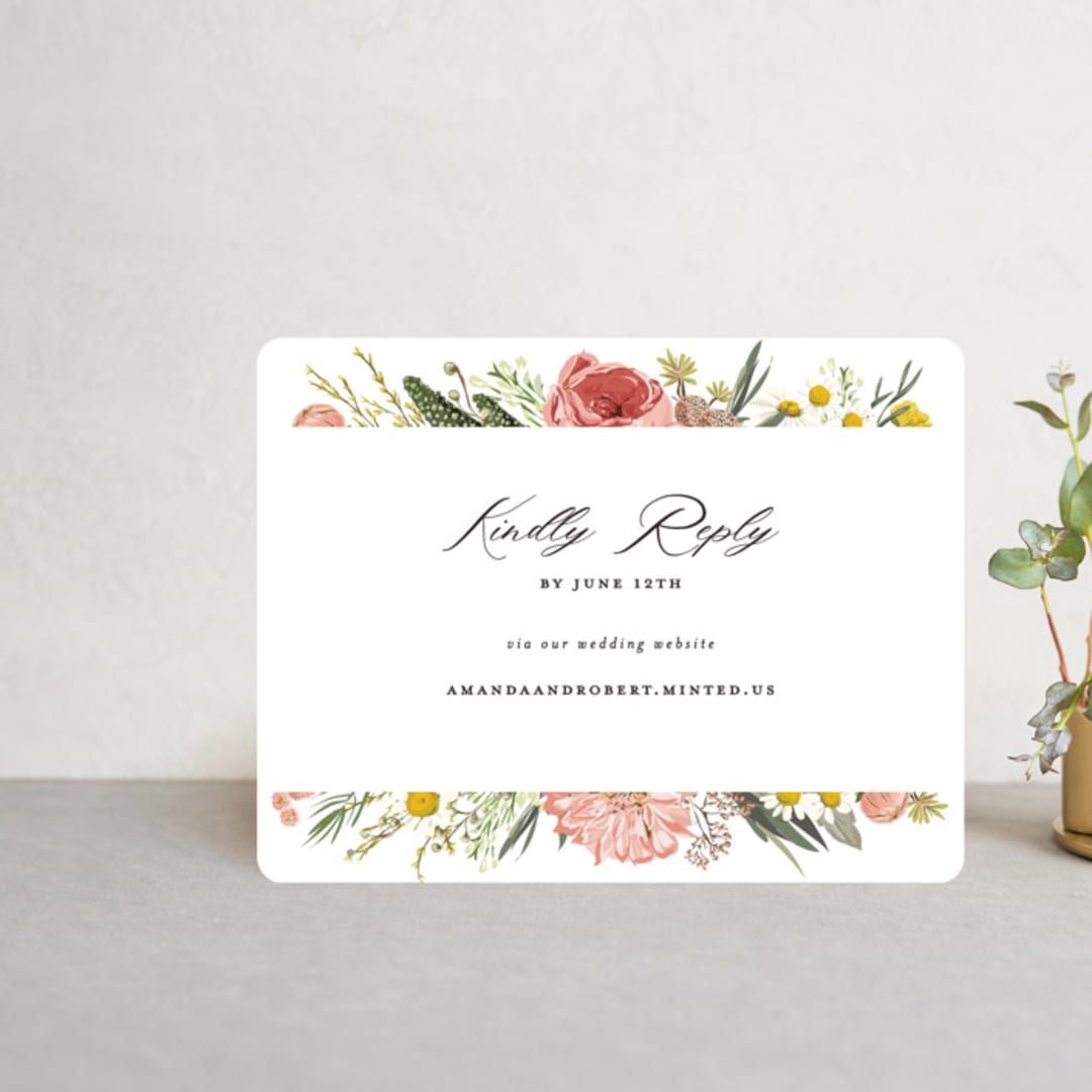 "Organic Florals" - RSVP Online Enclosure Cards in Blush by Susan Moyal - Front