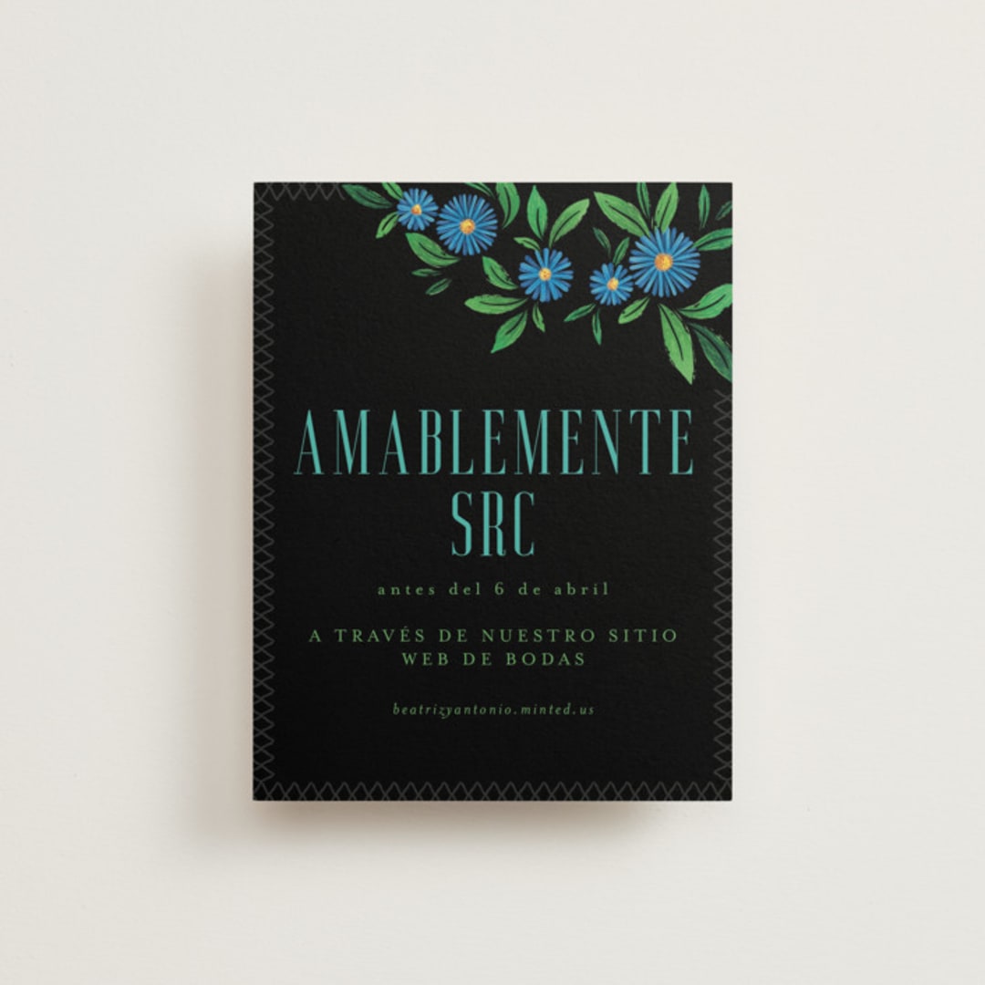 "Embroidery" - RSVP Online Enclosure Cards in Noche by Jackie Crawford - Front