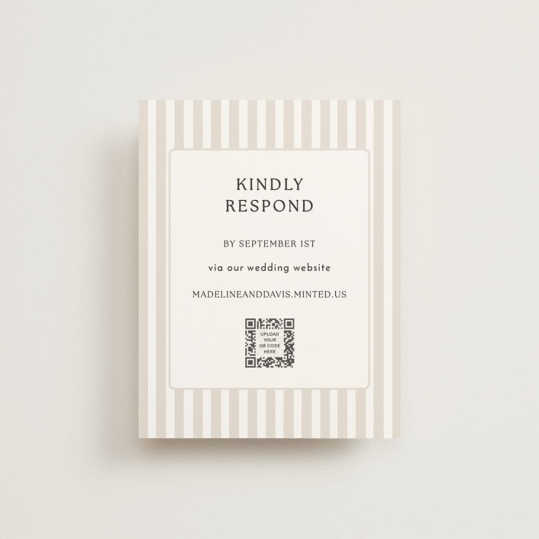 "Classic Stripe" - RSVP Online Enclosure Cards in Latte by First Rodeo Design - Front