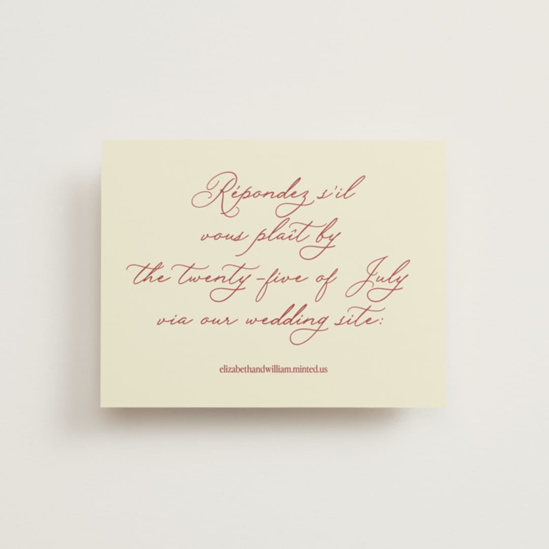 "Elizabeth" - RSVP Online Enclosure Cards in Burgundy by Helena Vitto - Front
