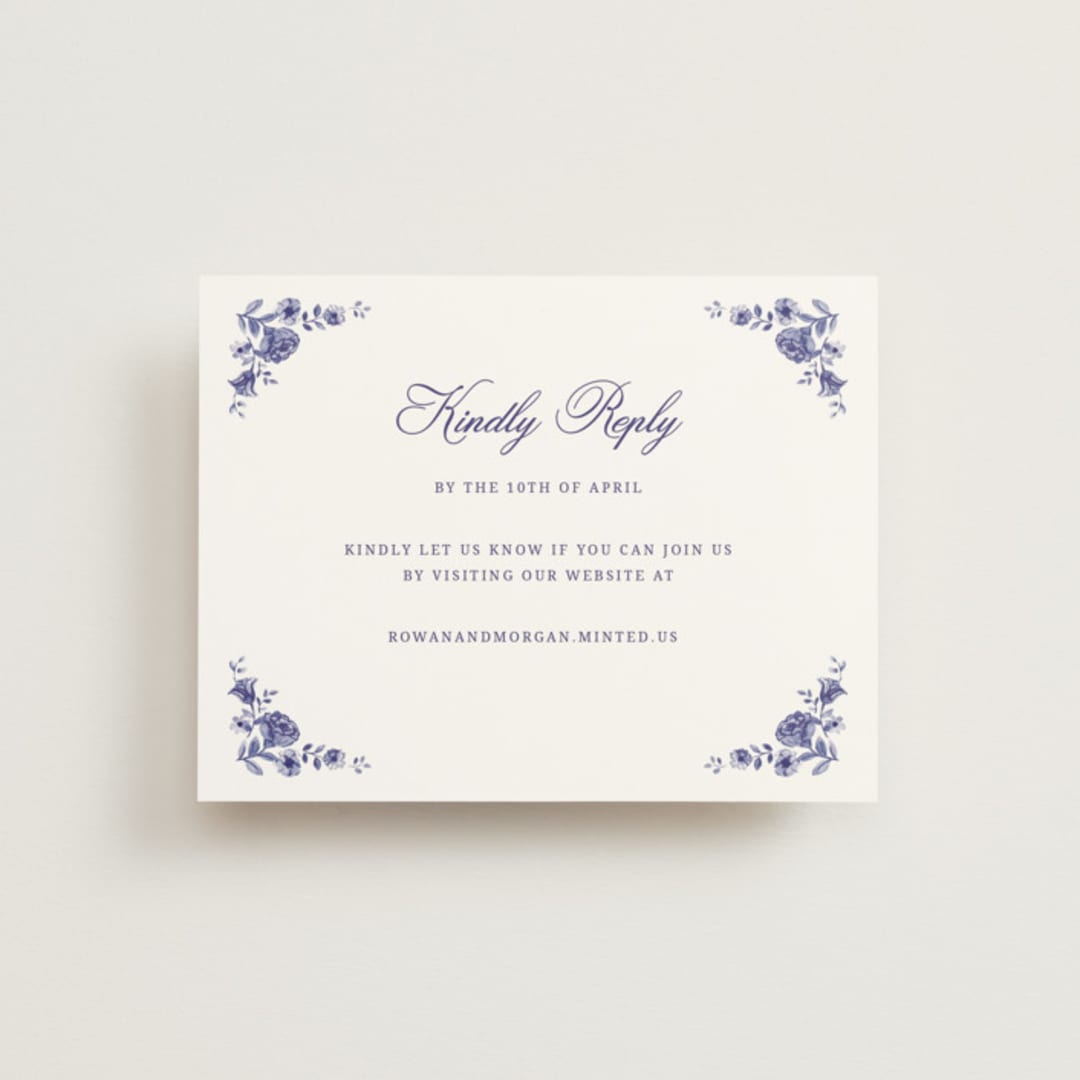 "Blooming Crest" - RSVP Online Enclosure Cards in Plum by Cass Loh - Front