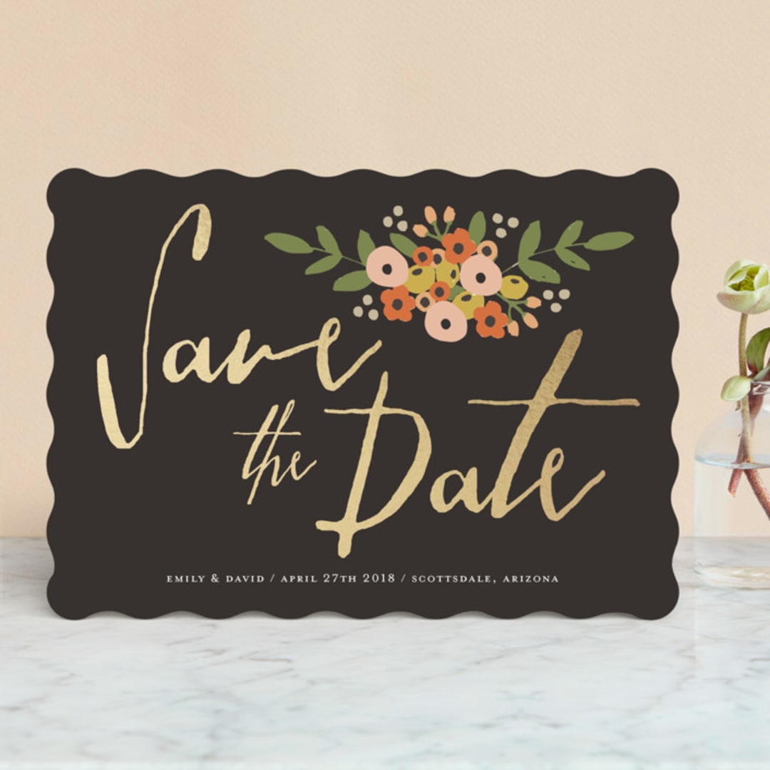 "Tiny Flower Bunch" - Save the Dates in Charcoal by Haley McCoy - Front