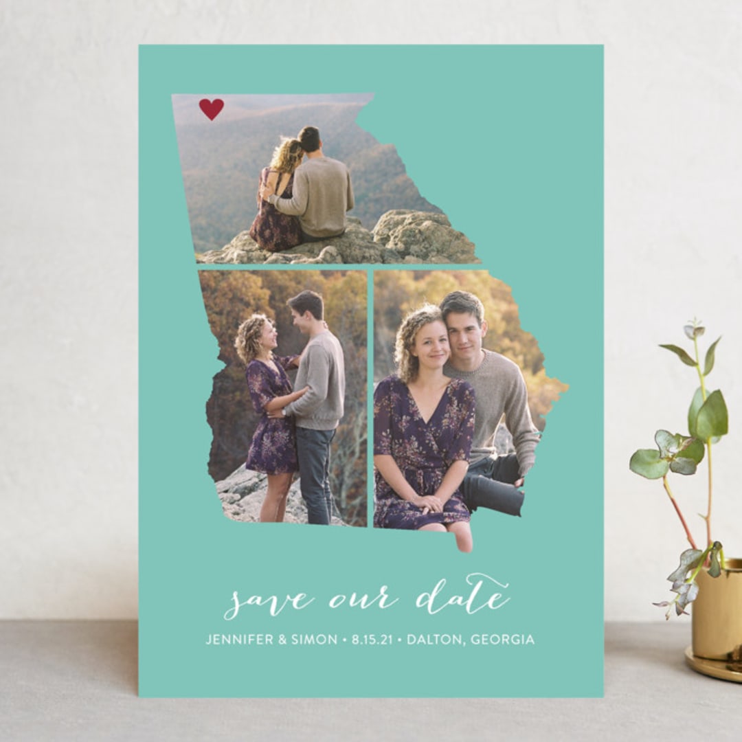 "Georgia Love Location" - Save the Dates in Aqua by Heather Buchma - Front