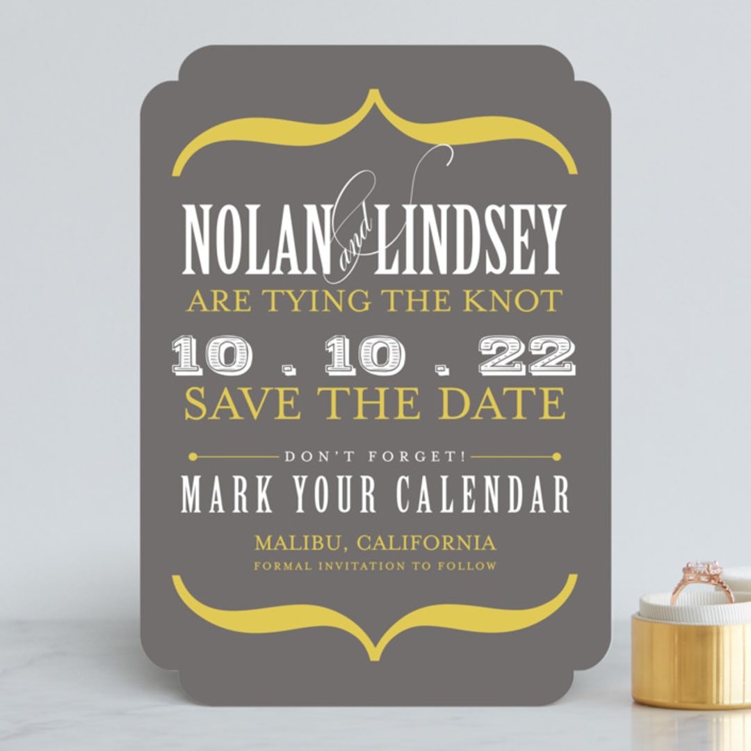"Bold Brackets" - Save the Dates in Slate by Teresa Lang Co - Front