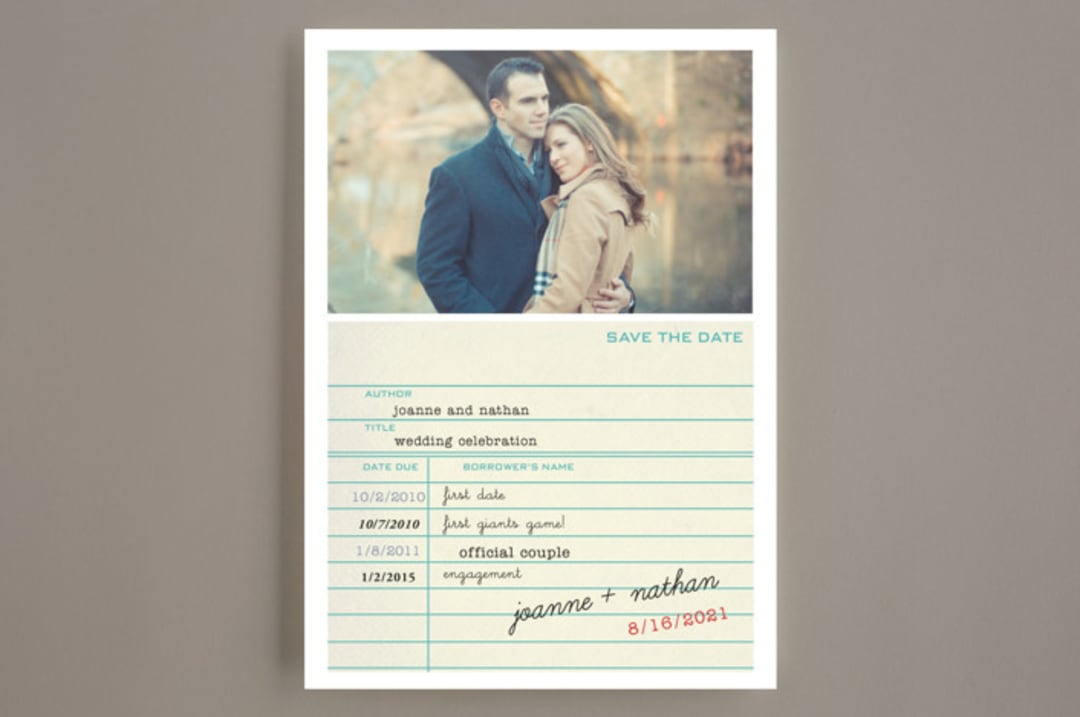 "Library Card" - Save the Dates in Teal by SimpleTe Design - Front