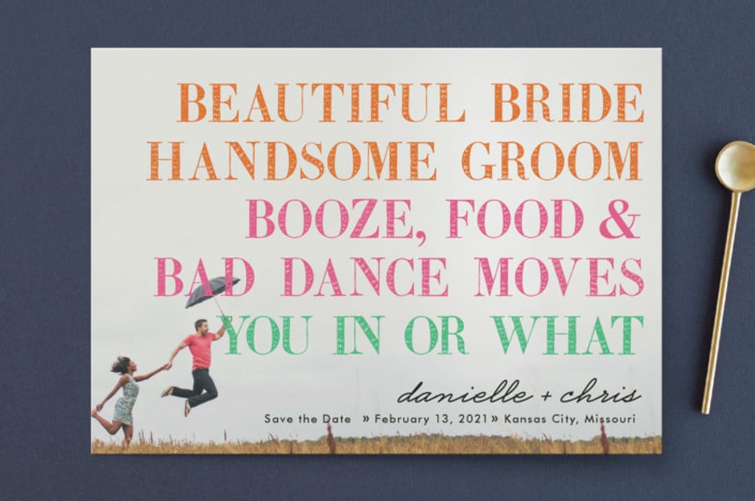 "You In or What?" - Save the Dates in Tangerine by hi-lighter inc. - Front