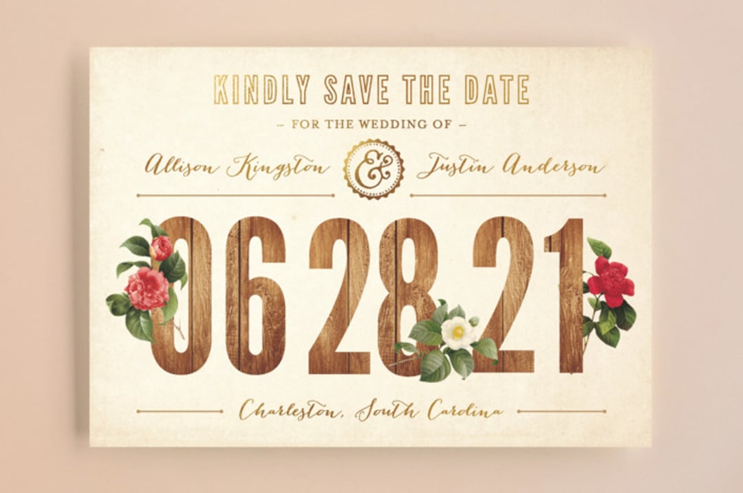 "Derby" - Save the Dates in Wood by Paige Rothhaar - Front