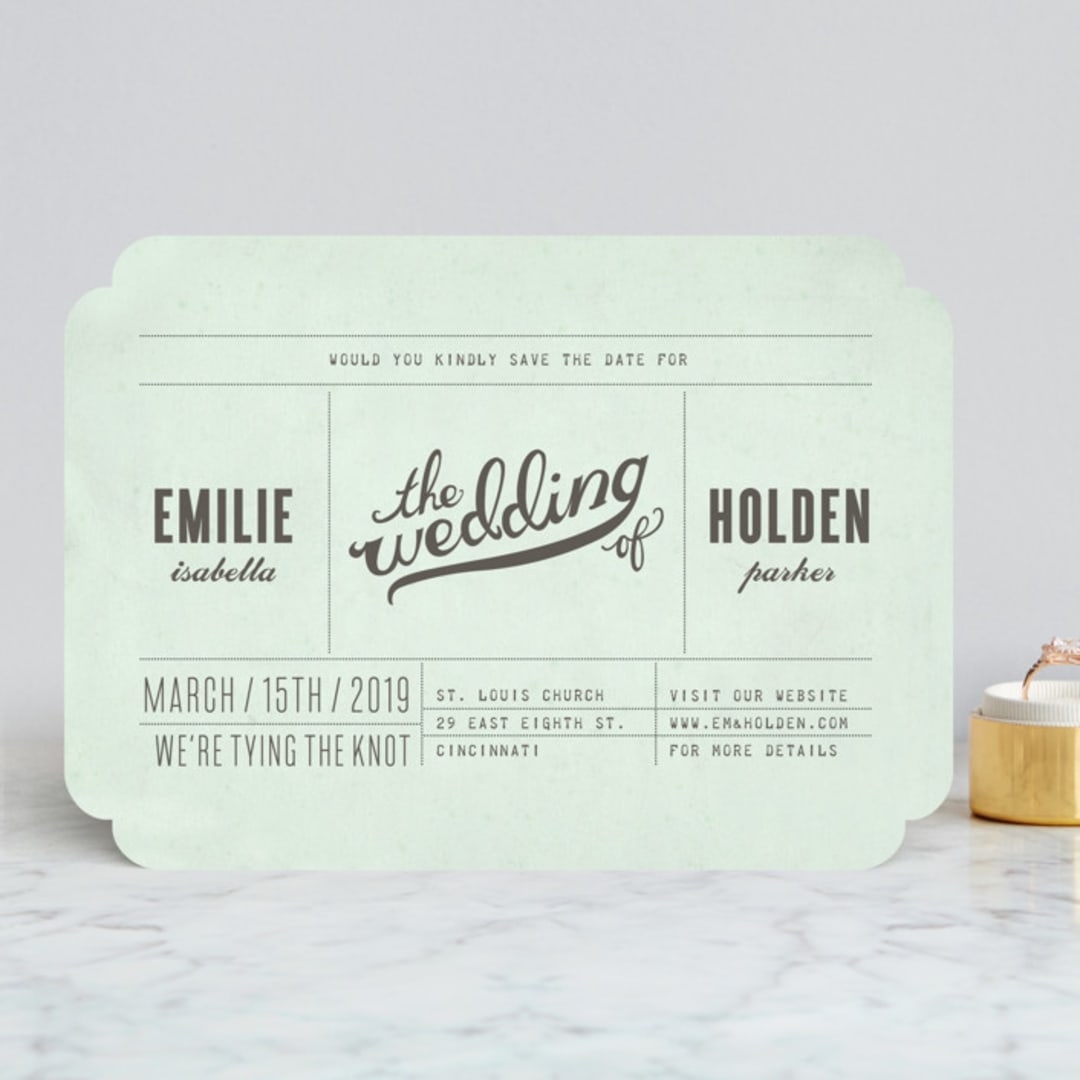 "Mr. Laurence" - Save the Dates in Mint by Meg Gleason - Front