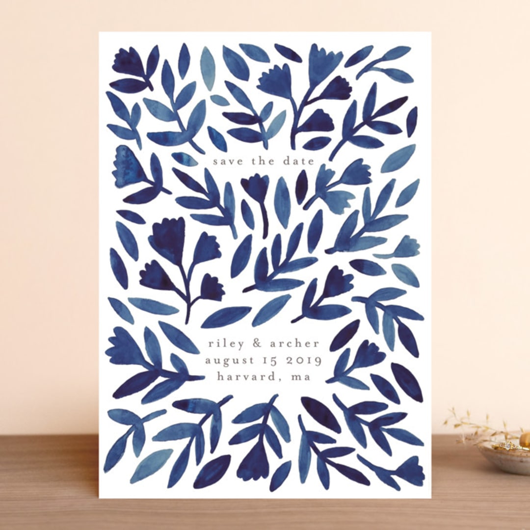 "Wildflower Floral" - Save the Dates in Navy by Katharine Watson - Front