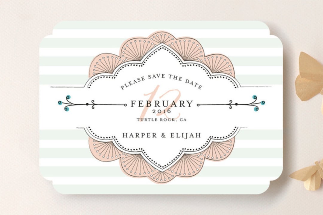 "Striped Sweet Nothings" - Save the Dates in Romantic by Tanya Lee of Frooted Design - Front
