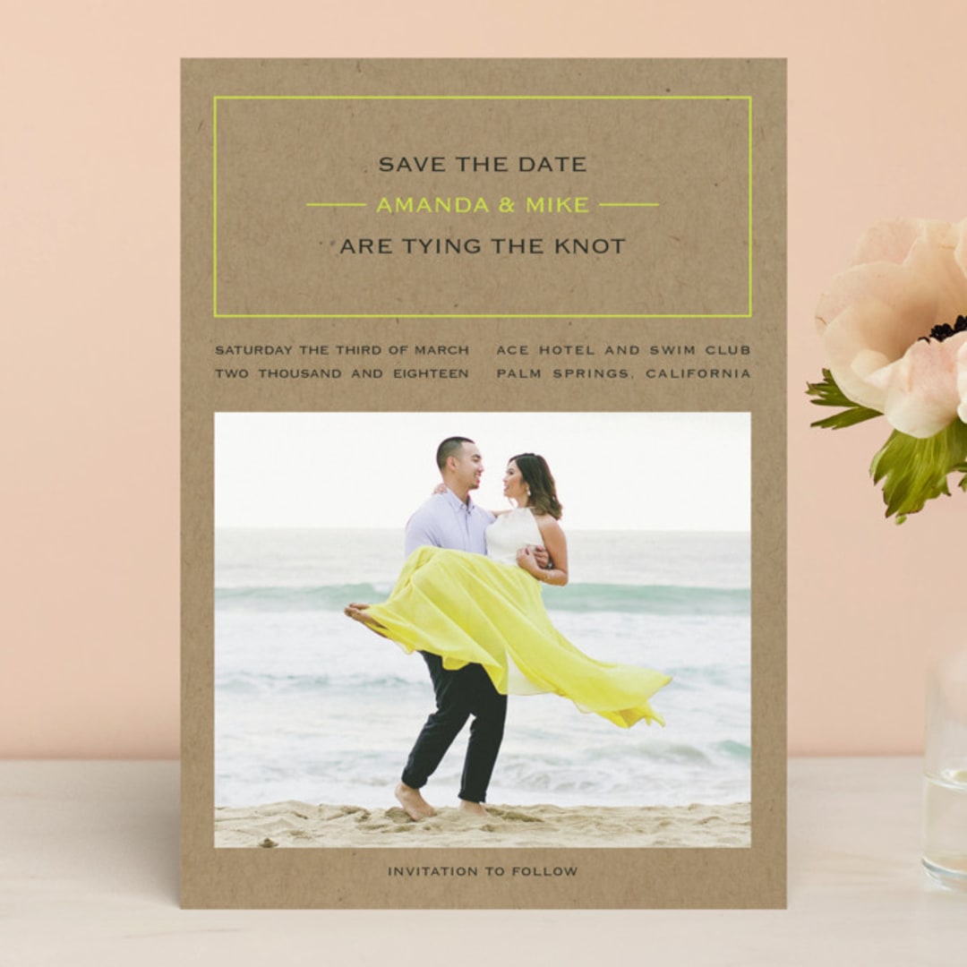 "Vintage Kraft" - Save the Dates in Chartreuse by Waldo Press - Front