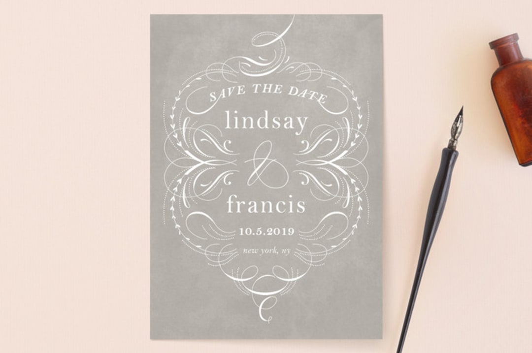 "delicate swashes" - Save the Dates in Taupe by Aspacia Kusulas - Front