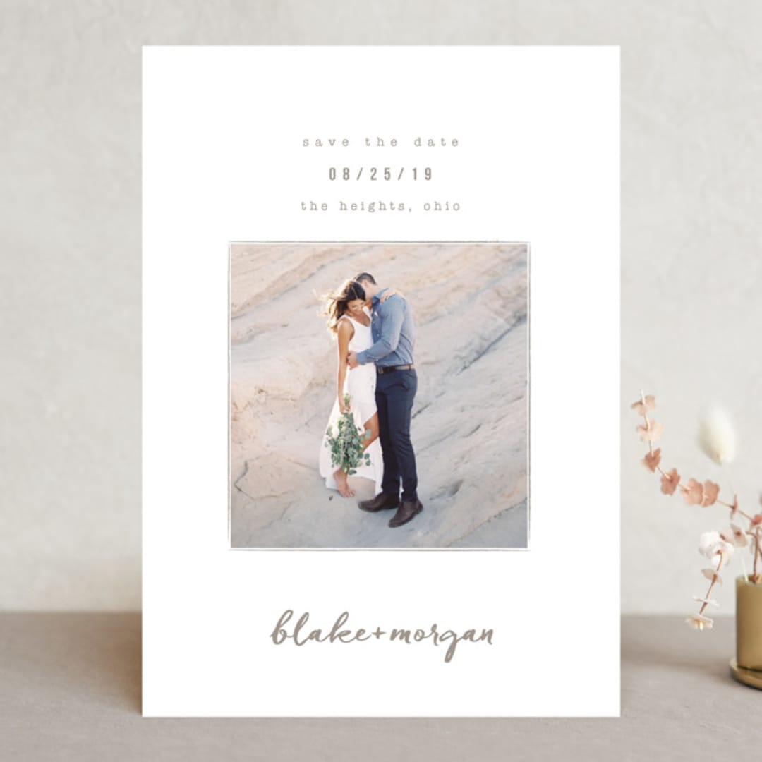 "Understated" - Save the Dates in Warm Gray by Robin Ott - Front