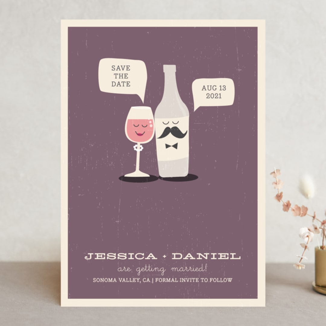 "Little Wine Charmers" - Save the Dates in Plum by Nam Bourassa - Front