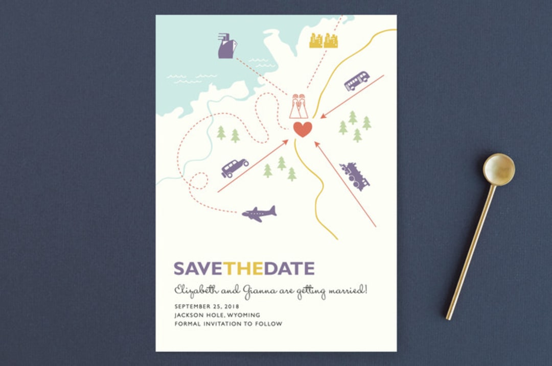 "Two Brides Destination" - Save the Dates in Lilac Haze by leslie hamer - Front