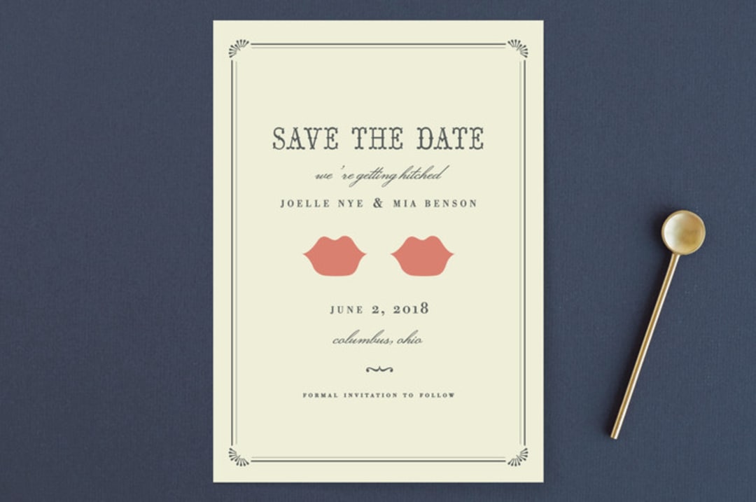 "Kiss + Kiss" - Save the Dates in Creme by Penelope Poppy - Front