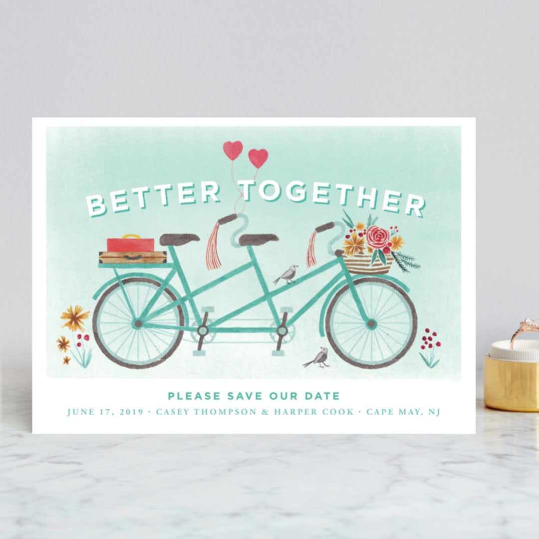 "In Tandem" - Save the Dates in Aqua by Laura Moyer - Front