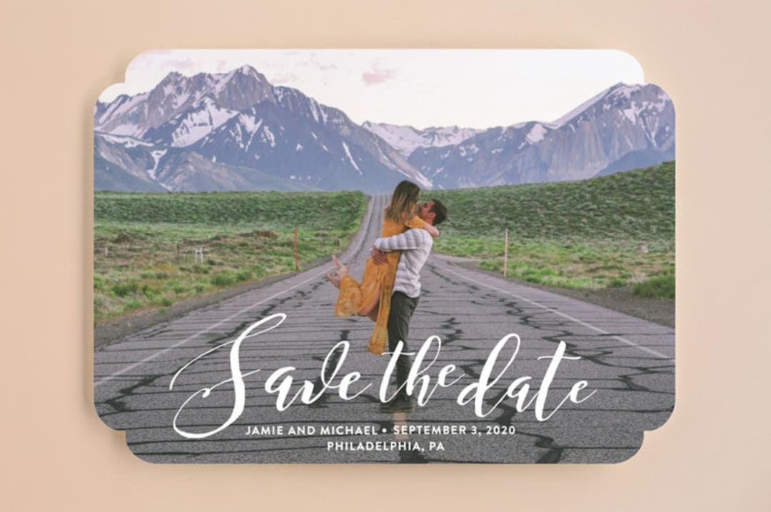 "Scripted Romance" - Save the Dates in Dove by Katherine Moynagh - Front