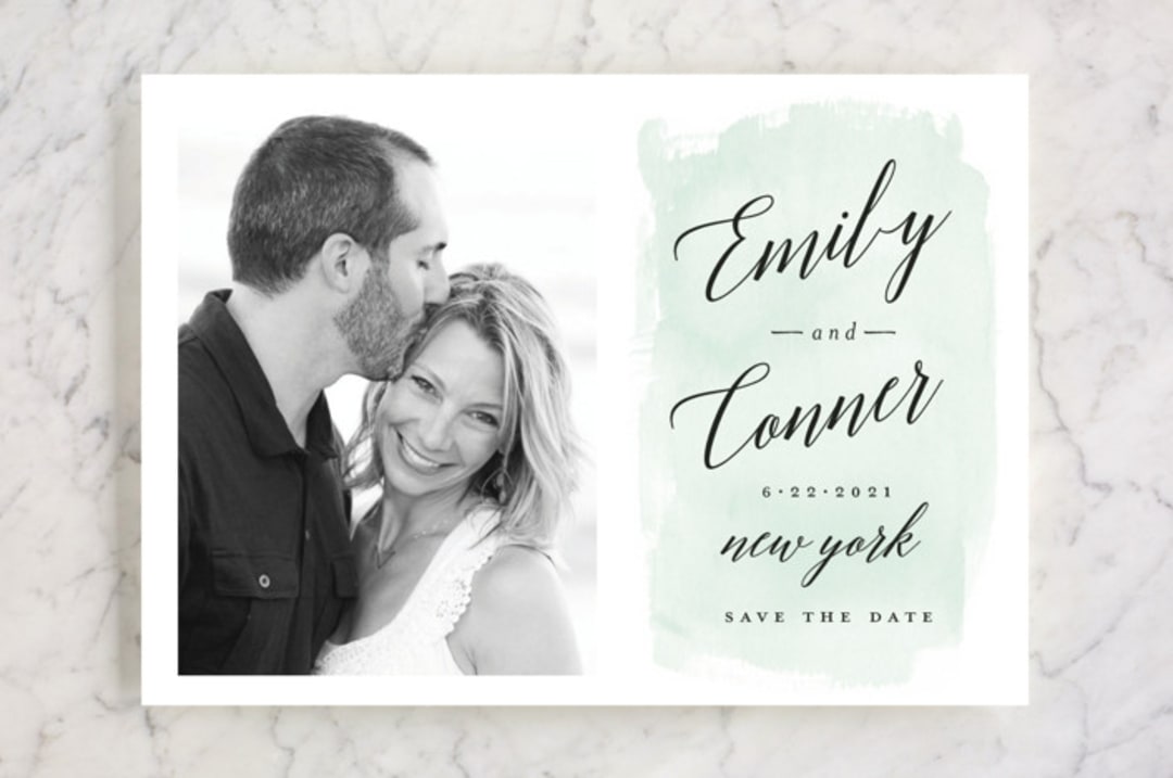 "An Angle" - Save the Dates in Seafoam by Susan Brown - Front