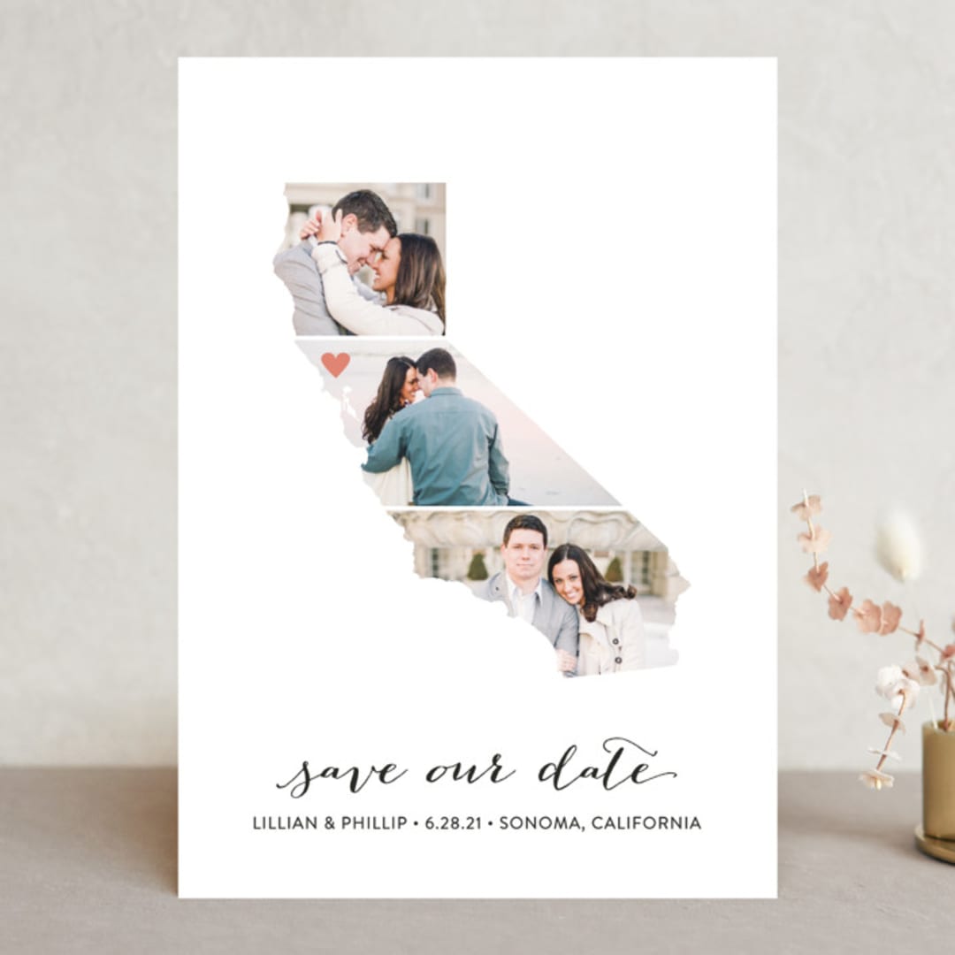 "California Love Location" - Save the Dates in Wedding Dress by Heather Buchma - Front