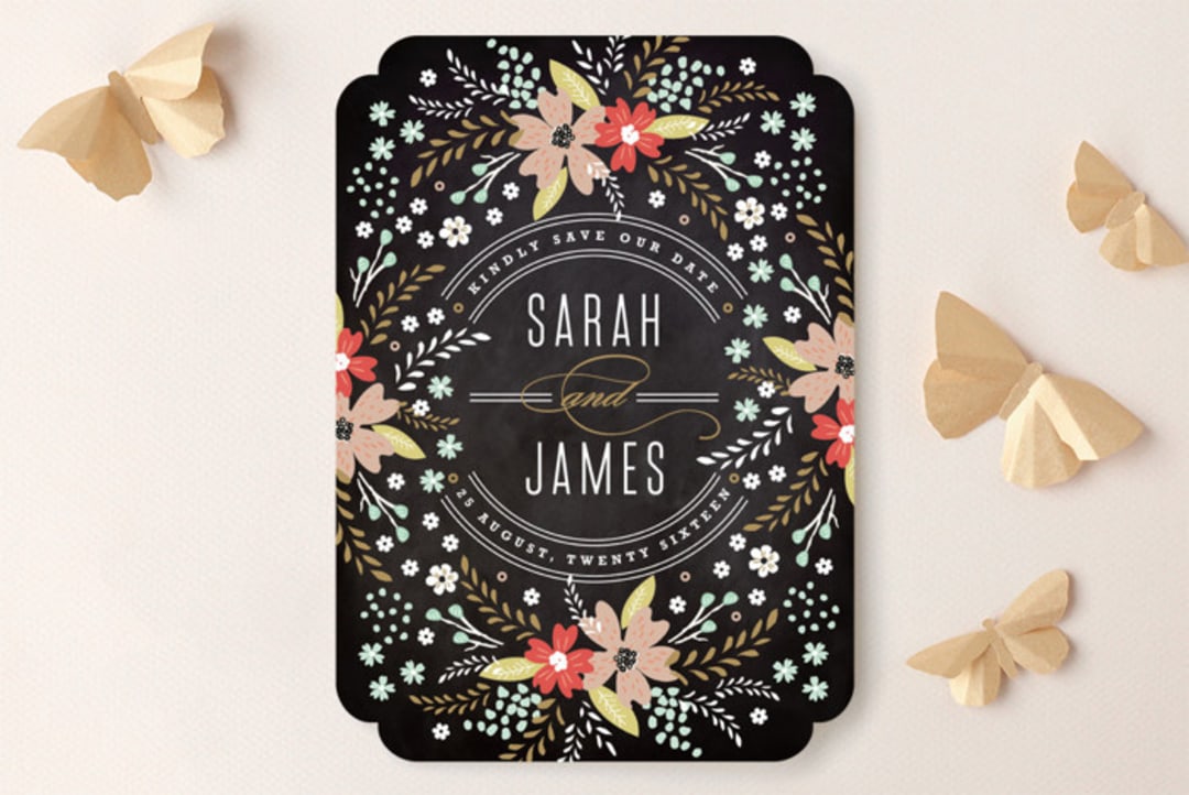 "Chalkboard Floral" - Save the Dates in Peony by Kristie Kern - Front