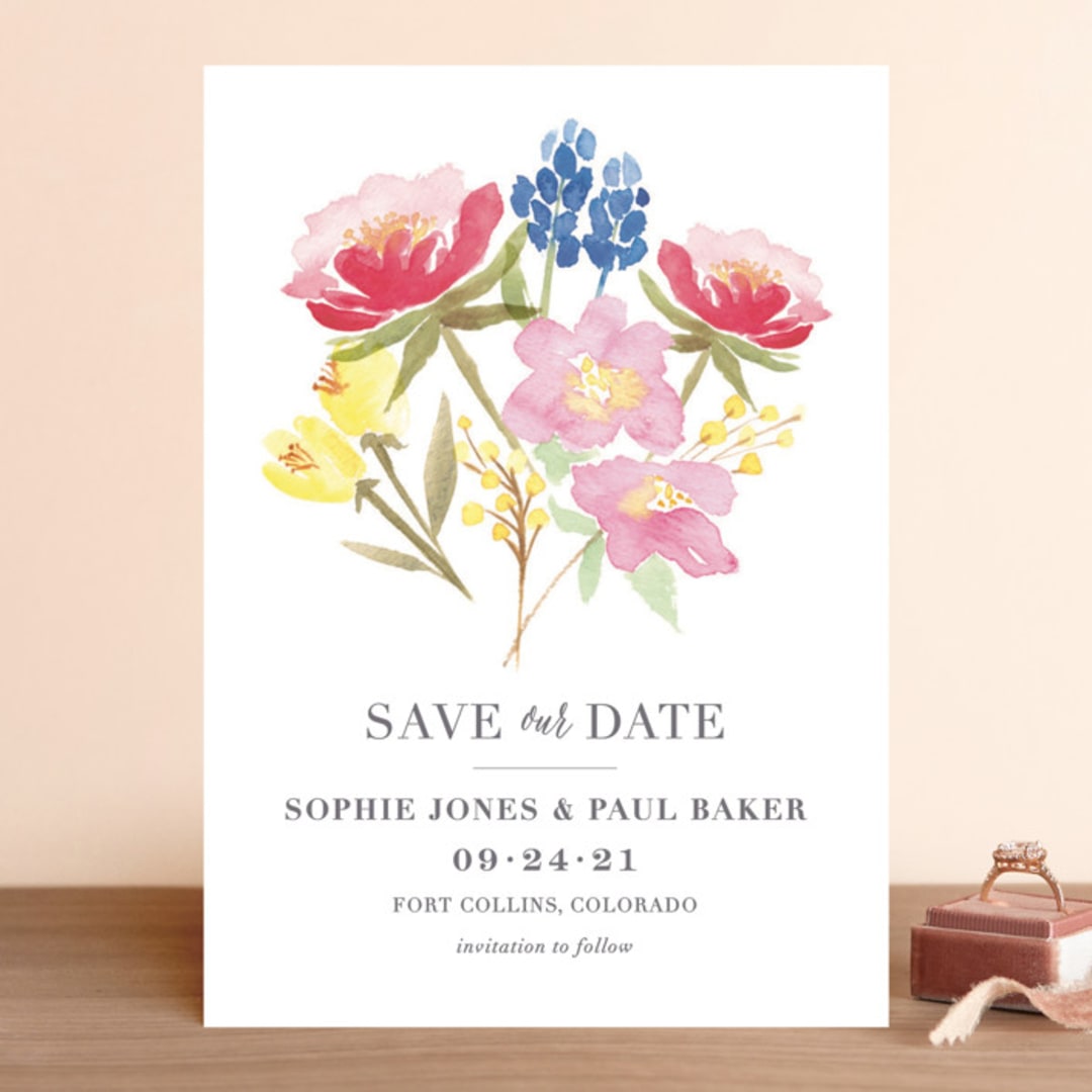 "Floral Bouquet" - Save the Dates in Petal by Laura Bolter - Front