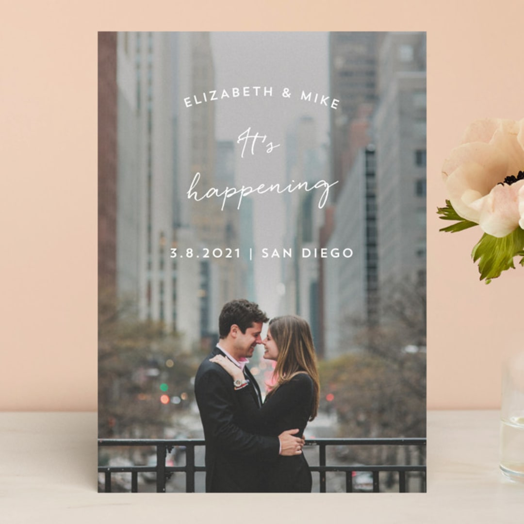 "It's Happening" - Save the Dates in Snow by Anna Elder - Front