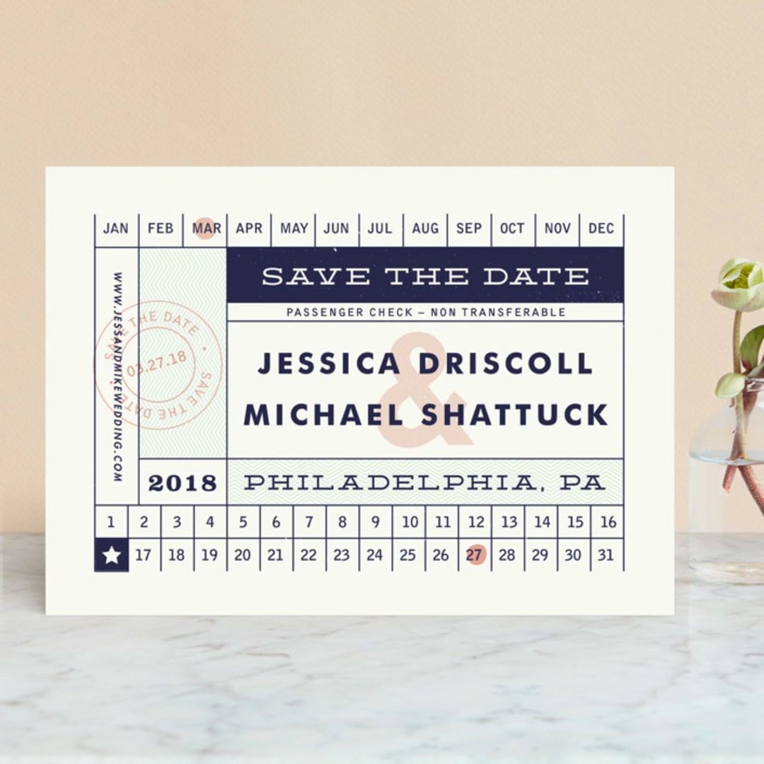 "Just The Ticket" - Save the Dates in Navy by Brooke Chandler - Front