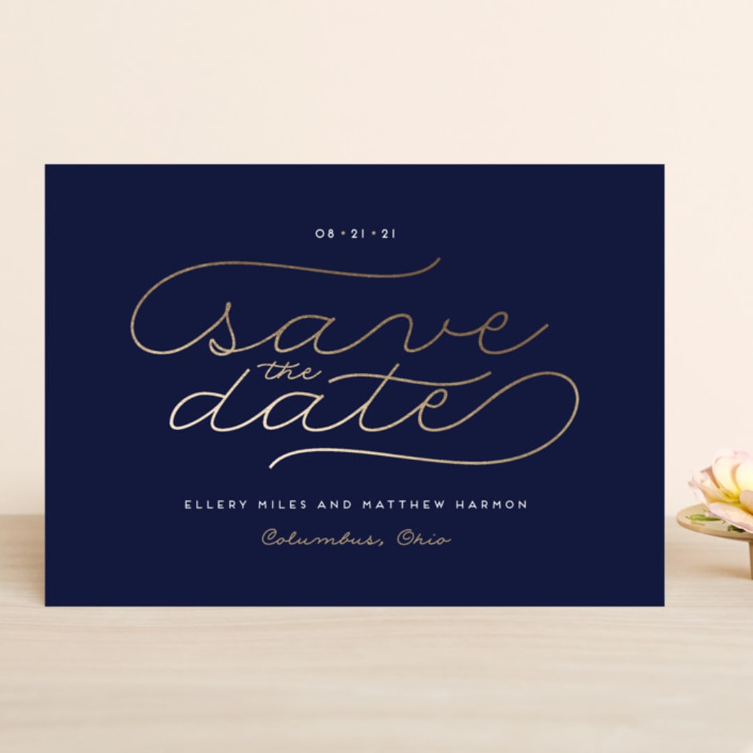 "Modern Metal" - Save the Dates in Navy by Alaina Cherup - Front